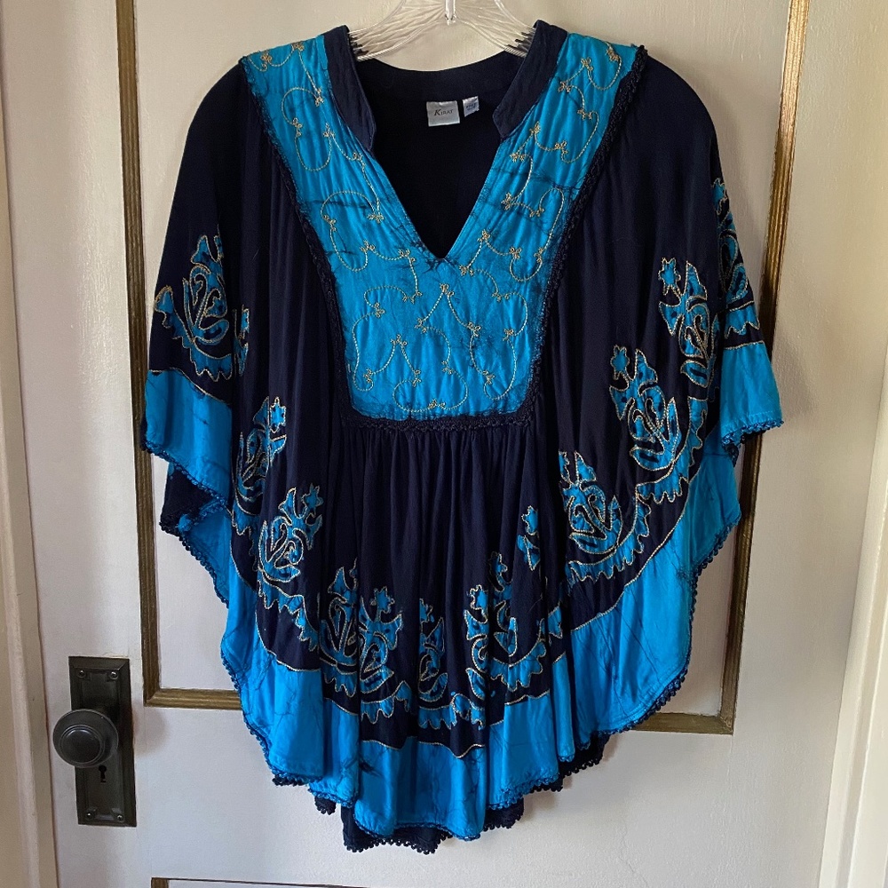 Boho Caftan Style Embroidered and Batiked Top